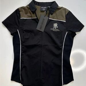 Women’s Harley-Davidson Black and Olive Wounded Warrior Project‎ Shirt Sz Large